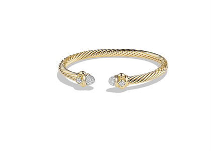 Gold Plated CZ Studded Twisted Open Cuff Bracelet